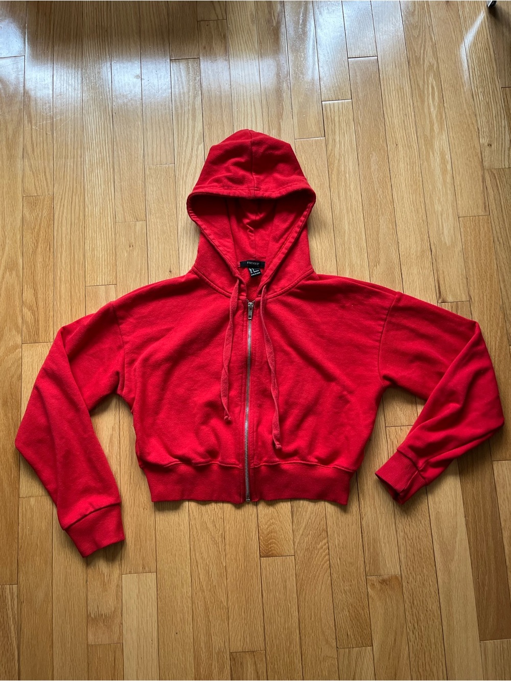Forever 21 Red Cropped Zip-Up Hoodie